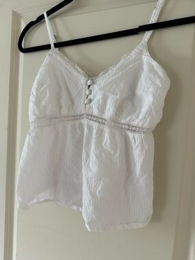 White Lace-Trim Cotton Cami Tank
